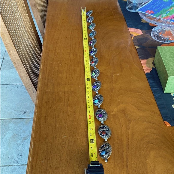 Silver link belt with semi precious stones - Picture 2 of 7